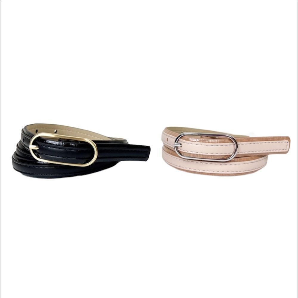 Calvin Klein Women's Skinny Belts Set of Two Black and Light Pink Size Medium